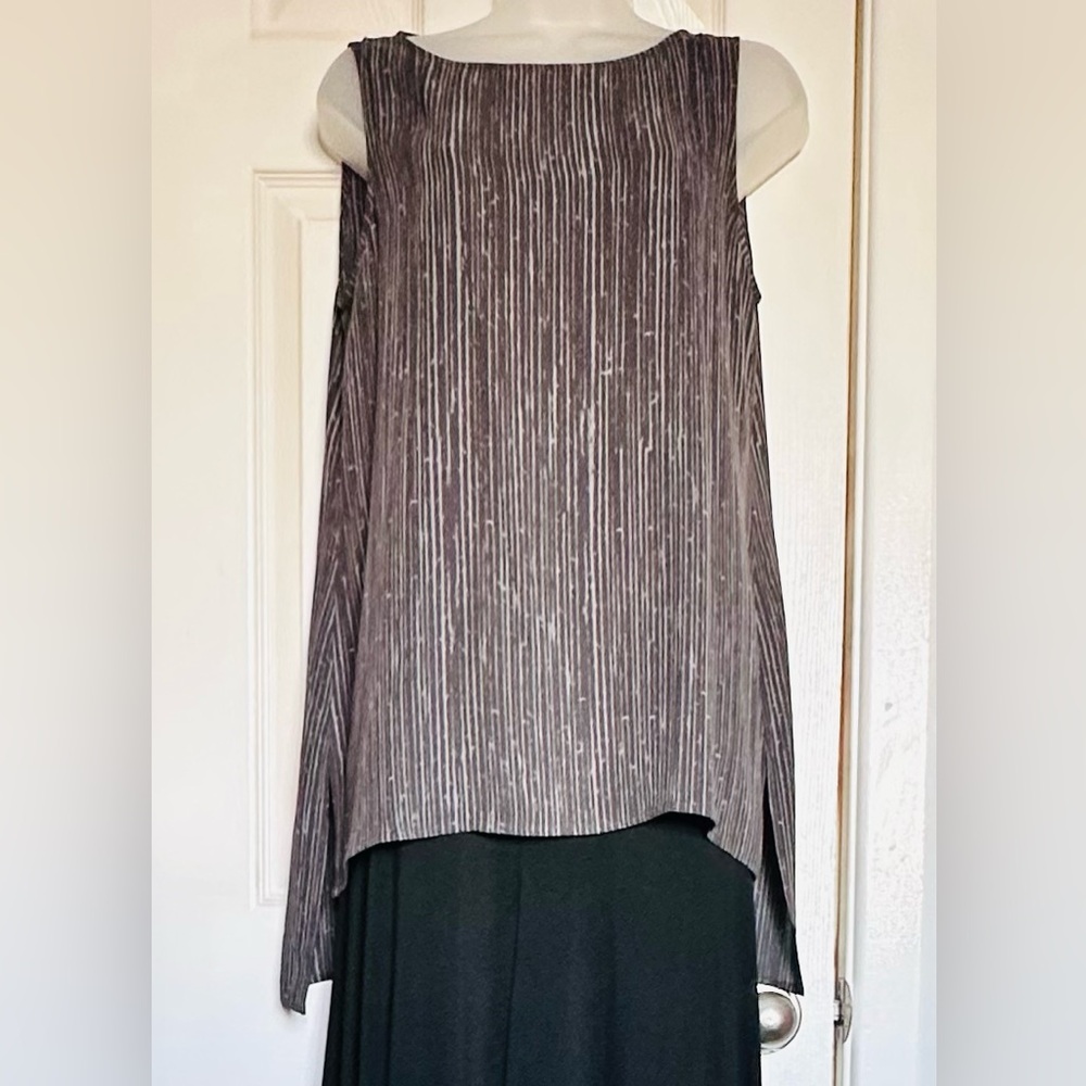 Eileen Fisher Grey and White 100% Silk Sleeveless Tunic